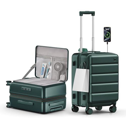 Expandable 20Inch Carry On Luggage Airline Approved - Top Opening Hardside Travel Suitcase Unbreakable -with Cup Holder,USB Charge,Side Pothook, 360°Spinner Wheels, TSA Lock-Green - color: Green, size: 20 Inch-EXT