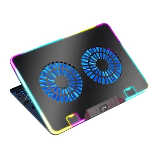 F36 Gaming Laptop Cooling Pad with RGB Lights LCD Display 7 Adjustable Angles 2 USB Ports for 11-17.3 Inch Laptops B