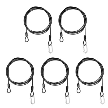 PATIKIL Security Cable Lock (1/8" Dia 4.9ft, Black)(5 Set) Vinyl Coated 304 Stainless Steel Double Loop Flexible Wire Rope Safety Cable with Quick Links Locking Connectors - color: Black, size: 1/8" x 4.9ft