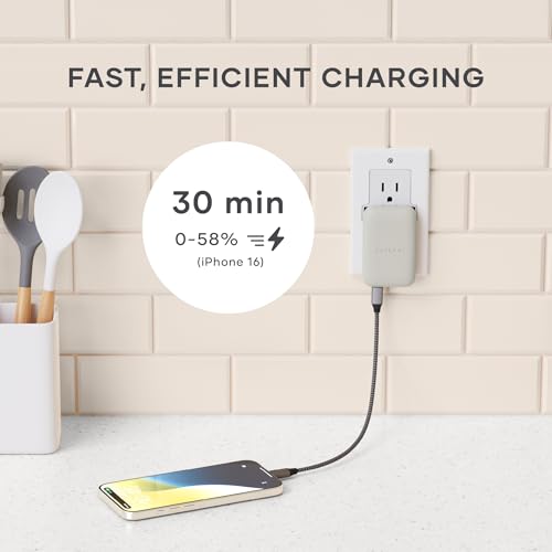 Satechi OntheGo 67W Wall Charger, GaN USB-C Fast Charging, PD 3.0+PPS, Sand | PD 3.0+PPS, dual-port power split (45W+20W), for MacBook, iPad, iPhone, Galaxy, Pixel, Steam Deck - color: Sand
