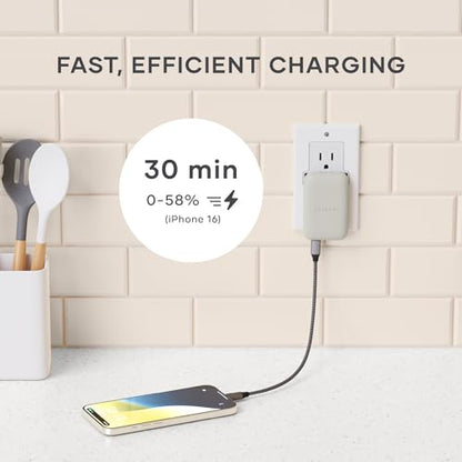 Satechi OntheGo 67W Wall Charger, GaN USB-C Fast Charging, PD 3.0+PPS, Sand | PD 3.0+PPS, dual-port power split (45W+20W), for MacBook, iPad, iPhone, Galaxy, Pixel, Steam Deck - color: Sand