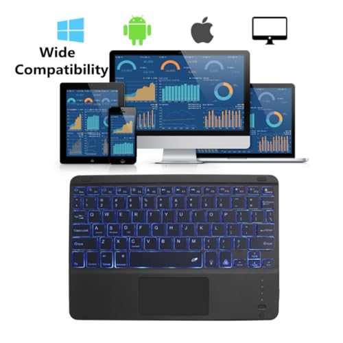 Wireless Backlit Bluetooth Keyboard with Touchpad,10 inch Ultra Slim 7 Colors Backlit Portable Rechargeable Keyboard with Trackpad for IPad/IPad Pro iOS Android Tablets Windows Laptop PC(black) - color: black