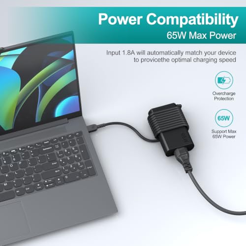 2025 New Slim 65W USB-C Laptop Charger Compatible with Lenovo ThinkPad T14 T15 T16 X1 T490,Yoga 7i 2-in-1,for Lenovo Chromebook Charger,IdeaPad3 Charger .Type-C Fast Charging AC Adapter