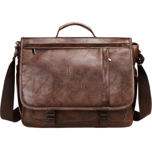Messenger Bag for Men: Laptop Bag PU Leather Work Briefcase Large Carry On Computer for Office College Travel - color: Pu Coffee