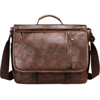 Messenger Bag for Men: Laptop Bag PU Leather Work Briefcase Large Carry On Computer for Office College Travel - color: Pu Coffee