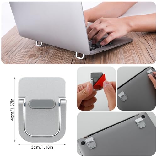 Giantree 2 Pcs Mini Portable Foldable Keyboard Stand for Desk, Invisible Laptop Stand, Self-Adhesive Keyboard Riser Feet for Most Keyboards (Silver), 10.24x4.72 inch