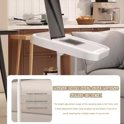Flip-top Standing Desk Adjustable Height Laptop Table, Living Room Sofa Side Lifting Workstation, Portable Bedside Table with Casters(White) - color: White