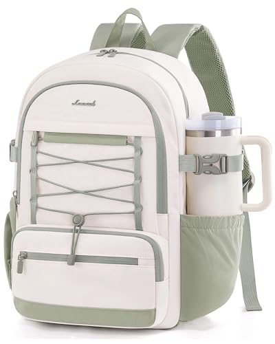 LOVEVOOK School Backpack for Teen Girls, Large Capacity College Bookbag with Water Bottle Holder, Cute Laptop Backpack Purse for Women, Lightweight Casual Daily Backpack, Gift for Her, Beige-Green - color: Beige-green, size: 15.6inch