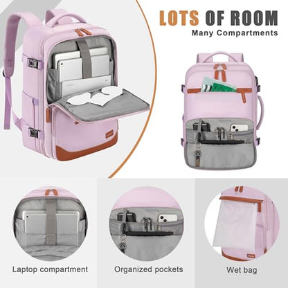 40L Travel Backpack, Flight Approved Carry On Laptop Backpack | Water-resistant, Personal Item Travel Bag, Fits 15.6/17.3 inch Laptop, Hiking, Camping, Business, Commute, Men & Women - color: Purple, size: Large