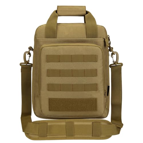 CamGo 12" Laptop Messenger Bag for Men Vertical Tactical Crossbody Shoulder Bag Small Computer Briefcase Molle Handbags - color: Brown