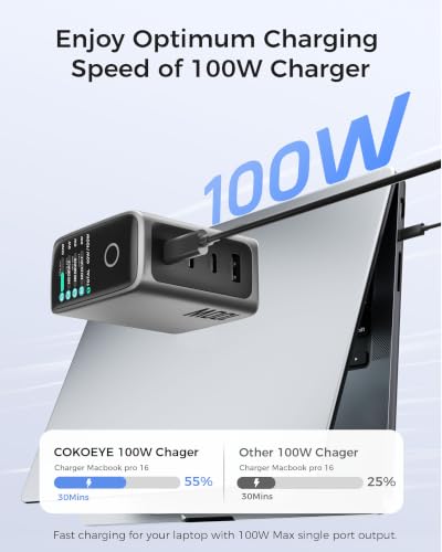 USB C Charger Block 100W, 4-Port GaN Fast Wall Charger with Smart Display, Compact Adapter with Touch Control for MacBook, iPhone 17/16Series, iPad Pro,Galaxy S25/S24,Pixel, Laptop,and More