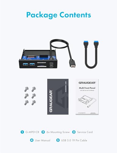 GRAUGEAR 3.5 Inch Front Panel USB C Hub, SD/microSD Internal Card Reader, 20Gbps USB 3.2 Gen 2x2, USB3.2 Type-E Key-A 20-Pin Header & USB3.0 Header & 15-Pin SATA Power Connection Required [G-MP01CR] - style: 6 Port