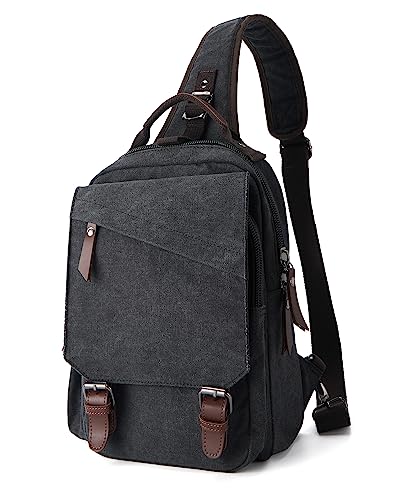 Messenger bag for Men,Small Sling Crossbody Backpack Shoulder Bag for Men Women,canvas Strap Backpack Sling Bag - color: A-black