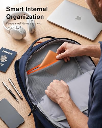 Tolaccea 30L Travel Laptop Backpack TSA Carry-On for Business Trips Commute | 100% RPET Recycled Fabric | EVA-cushioned Laptop Protection | TSA 180° Lay-flat Opening | Reinforced Stability Base Panel - color: Navy