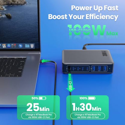 USB C Charger 300W USB C Charger Block,Upgraded GaN IV 8-Port Fast Charging Station Hub,PD 100W Laptop Charging Adapter Compatible with MacBook Pro/Air,DELL,Steam Deck,iPhone 16/15/14,Galaxy S23/22 - color: Black, size: 300W