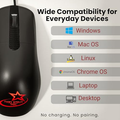 RED STAR TEC Wired Office Mouse, USB, Corded, Black, WM-127B