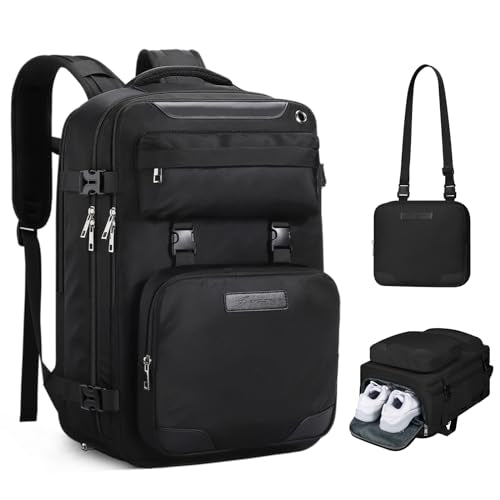 Maelstrom Travel Backpack for Men Women, 15.6" Laptop with Shoe Compartment | Detachable Crossbody Bag, Lightweight, Airline Approved, Waterproof, Anti-theft Pocket, Luggage Belt,for Work/Business/School - color: Black, size: B.15.6 inch-Standard