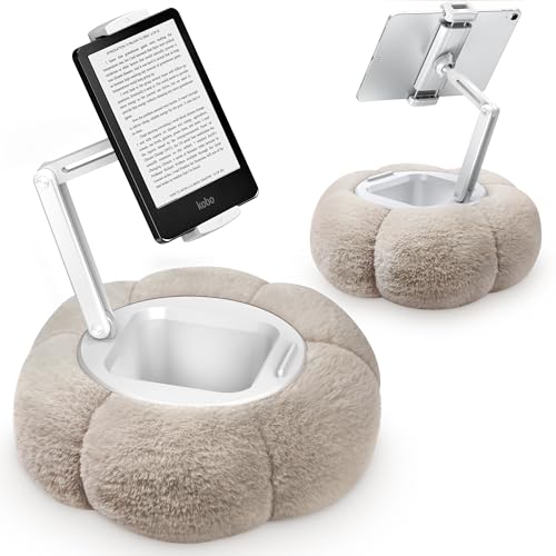 CreaDream Pumpkin Tablet Pillow Stand, Adjustable Pillow Stand for Lap Bed | Detachable Snack Bowl, Fits 4.7"-13" Kindle, Tablets, iPad, Soft Plush Fabric, for Reading on Bed, Couch, Khaki - color: Khaki