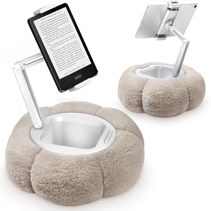 CreaDream Pumpkin Tablet Pillow Stand, Adjustable Pillow Stand for Lap Bed | Detachable Snack Bowl, Fits 4.7"-13" Kindle, Tablets, iPad, Soft Plush Fabric, for Reading on Bed, Couch, Khaki - color: Khaki