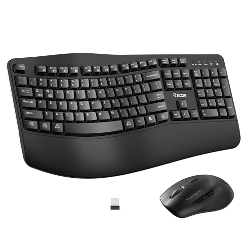 Wireless Keyboard and Mouse Combo,2.4G Full Size Wave Keys Ergonomic Keyboard with Wrist Rest for Natural Typing, 3 DPI Adjustable Ergonomic Silent Mouse for Computer/Laptop/Windows/Mac (Black) - color: Black