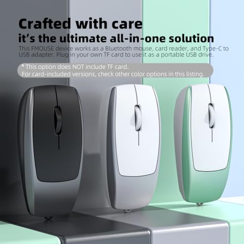 FMOUSE Ultra-Compact 2-in-1 Wireless Bluetooth Mouse & TF Card Reader (Supports Up to 2TB), 3.07×1.49in / 30g Lightweight, USB-C Rechargeable, for MacBook iPad Laptop Chromebook, Travel Office, Grey - color: Grey / Without TF Card