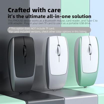 FMOUSE Ultra-Compact 2-in-1 Wireless Bluetooth Mouse & TF Card Reader (Supports Up to 2TB), 3.07×1.49in / 30g Lightweight, USB-C Rechargeable, for MacBook iPad Laptop Chromebook, Travel Office, Grey - color: Grey / Without TF Card