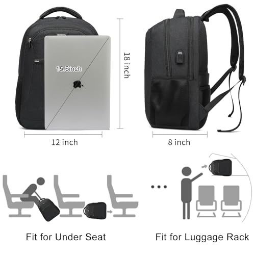 BIKROD Backpack for Men and Women, School Backpack for Boys, Water Resistant Business Travel Laptop Back Pack Fit 15.6 Inch Laptop with USB Charging Port, Black