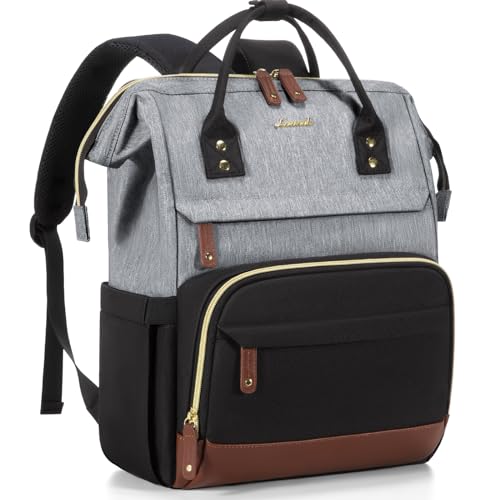 LOVEVOOK Laptop Backpack for Women, 15.6 Inch Work Business Backpacks Purse With Large Capacity, Waterproof Nurse Bag College Bookbag for School, Waterproof Casual Daypack for Travel - color: Black-grey-brown, size: 17.3 INCH