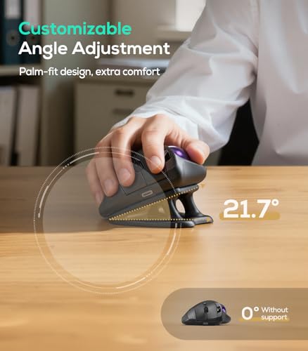 Nulea M511 Wireless Trackball Mouse, Rechargeable Ergonomic Thumb-Control Mouse with Tilt Stand, Smooth & Precision Tracking, 3 Device Connection (Bluetooth or USB Receiver), for PC/Mac/Laptop-Purple - color: C-Purple