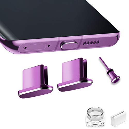 USB C Port Dust Cover Plug Cap 2 Metal Anti Dust Protectors for Smartphone MacBook Pro Air Laptop Charging Port with SIM Card Removal Pin Compatible with Samsung Galaxy S24 S23 S22 S21(Purple) - color: Purple