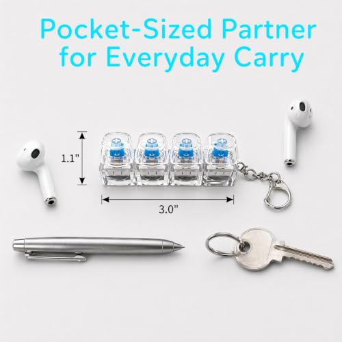 Keyboard Fidget Keychain, LED Clicker Fidget Toy, Sensory Stress Relief,2-Pack 4-Key Mechanical Switches, Crystal Rounded Keycaps, Adjustable LED Glow, DIY Stickers & Spare Keycaps Included