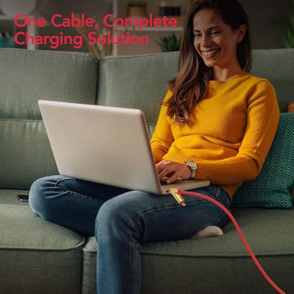 MFish 240W 4-in-1 Charging Cable with Carrying Case, 6.6FT Fast Charger USB-A & USB-C to USB-C/Lightning, for iPhone 17/16/15/14, MacBook, iPad, Samsung S25/S24 (Red, 6.6Ft) - color: Red, size: 6.6Ft