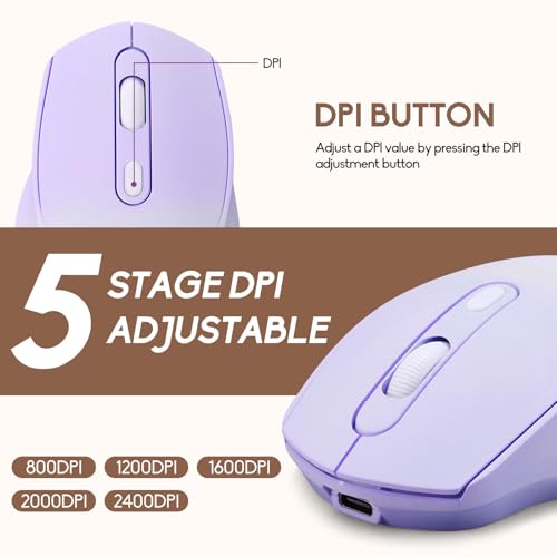 Wireless Gradient Color Bluetooth Mouse,Dual Mode Rechargeable Silent Slim Laptop Mouse,Portable(BT5.2+USB Receiver) Computer Mice,for Laptop,Desktop Computer,ipad Tablet,Phone,Mac (Gradient Purple) - color: Gradient purple