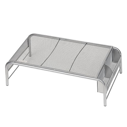 Mind Reader Monitor Stand, Ventilated Laptop Riser, Desktop Organizer, Side Storage, Metal Mesh, 20"L x 11.5"W x 5.5"H, Silver - color: Silver
