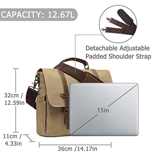 Kasqo Mens Messenger Bag, 15.6 Inch Water resistence Vintage Canvas Briefcase Satchel Bag Shoulder Work Bag Padded Shockpoof