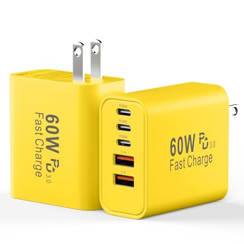 USB C Charging Blocks, 60W USBC Wall Fast Charger Block, Type C Phone USB C Charger Fast Charging Brick, 5-Port Multiport Charger Plug Power Adapter for Phone 17/16/15/14/13 Pro Max, Pad,S25-Yellow - color: Yellow