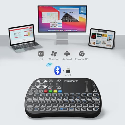 iPazzPort Mini Keyboard,Bluetooth&2.4G with Touchpad, Portable Wireless Keypad with IR Learning, RGB Backlight, Rechargeable, for PC,Android TV Box,Mac, Nvidia Shield, Laptop,Essential Home Keypad
