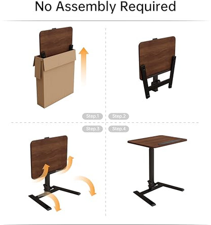 25" Mobile Folding Desk: Pneumatic Sit-Stand, No Assembly | 29-42" Height Adjustable Rolling Laptop Desk, Hidden Wheels, 0-90° Tilt Top. Ideal for Home Office, Craft & Study. - color: Brown