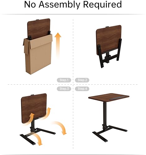 25" Mobile Folding Desk: Pneumatic Sit-Stand, No Assembly | 29-42" Height Adjustable Rolling Laptop Desk, Hidden Wheels, 0-90° Tilt Top. Ideal for Home Office, Craft & Study. - color: Brown