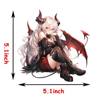 5.1" Devil Kawaii Girl with Wings Sitting Anime Car Decals Auto Body Laptop Windshield Trunk Lid Accessories Stickers (C) - color: C