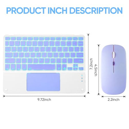 Ultra-Slim Bluetooth Keyboard with Built-in Touchpad and Mouse Portable Mini Wireless Keyboard Rechargeable 7-Color Backlit for Apple iPad iPhone Samsung Tablet iPhone Smartphone iOS Android Windows - color: purple