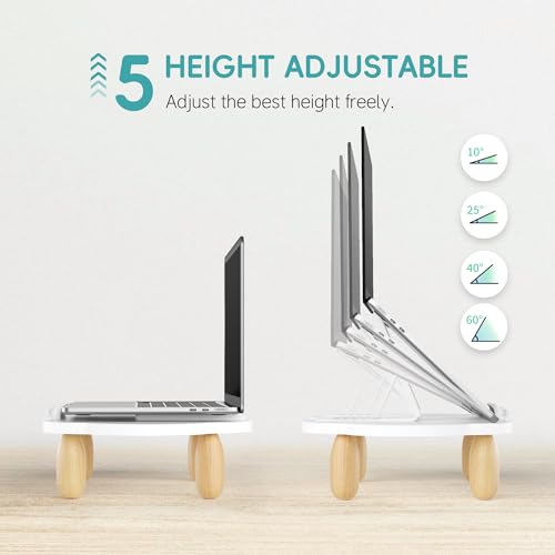 AFOOYO Adjustable Wood Laptop Stand, Ergonomic Height Angles Computer Stand, Cloud-Shaped Holder Riser Notebook Stand for Desk Compatible with Air, Pro, Dell, HP, Lenovo More 10-17.3" Laptops, White - color: White