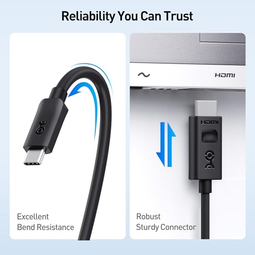 Cable Matters Unidirectional USB C to HDMI 2.1 Cable, 6ft, Black | 4K@240Hz / 8K@60Hz HDR, Max 4K@60Hz on macOS, Thunderbolt 5/4 and USB4 Compatible, for MacBook Pro/XPS/ThinkPad - size: 6 Feet