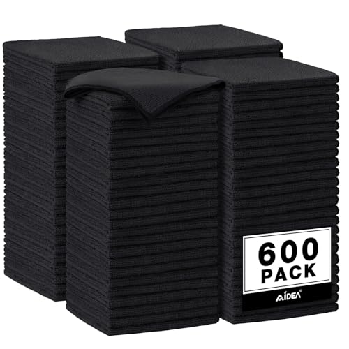 AIDEA Microfiber Cleaning Cloth Black, 600PK, Microfiber Towels, 12×12" | Shop Towels Cleaning Rags,Premium Wash Cloths, Absorbent Towel for SUVs, House, Kitchen, Commercial, Cleaning Supplies - color: Black, size: 600PK