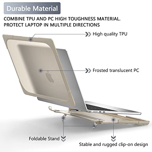 Batianda Foldable Stand Heavy Duty Case for MacBook Air 13.6 inch, Khaki | Fits M5 M4 M3 M2 Chip 2026-2022 Model, Ergonomic Stand Holds 22 lbs, Shockproof Bumper, with Keyboard Cover Screen Protector - color: Khaki