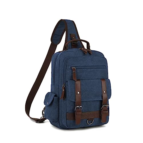 Vintage Messenger Bag, Canvas Backpack for Travel, Men's Shoulder Bag, Dual-use Bag for Hand Carry and Crossbody Carry - color: Darkblue