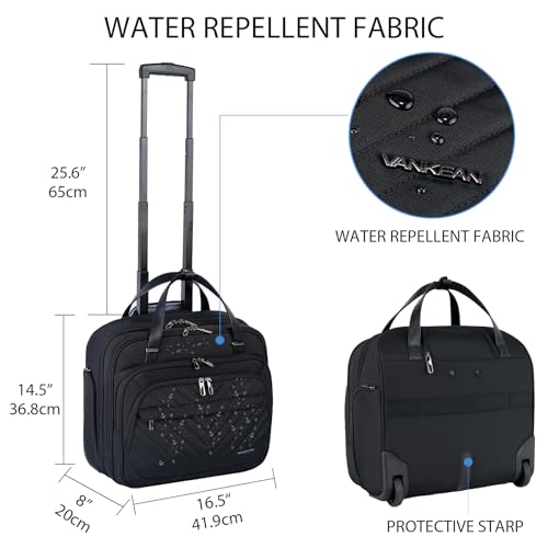 VANKEAN 15.6" Rolling Laptop Bag Waterproof RFID Travel Business Black