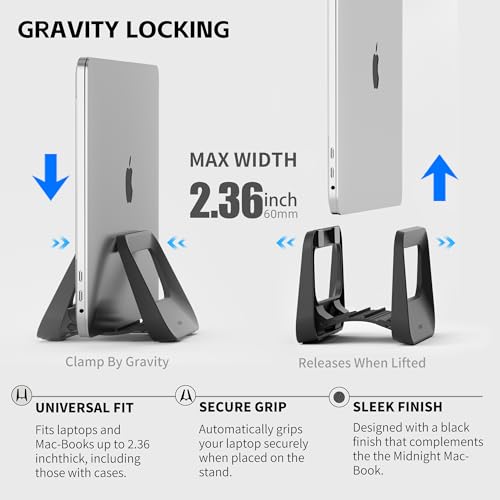 Vertical Laptop Stand for Desk,Plastics Laptop Holder Dock with Silicone Protection,Compatible with All MacBook/Surface/Samsung/HP/Dell/Chrome Book (Black) - color: Black
