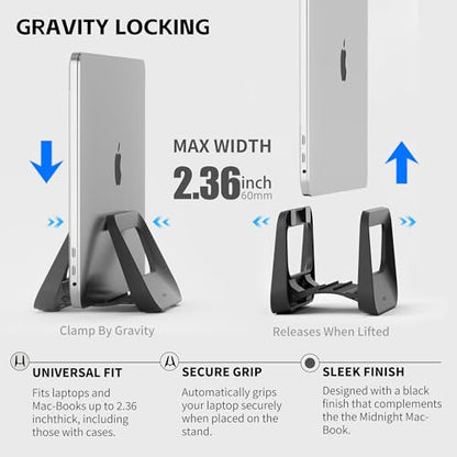 Vertical Laptop Stand for Desk,Plastics Laptop Holder Dock with Silicone Protection,Compatible with All MacBook/Surface/Samsung/HP/Dell/Chrome Book (Black) - color: Black