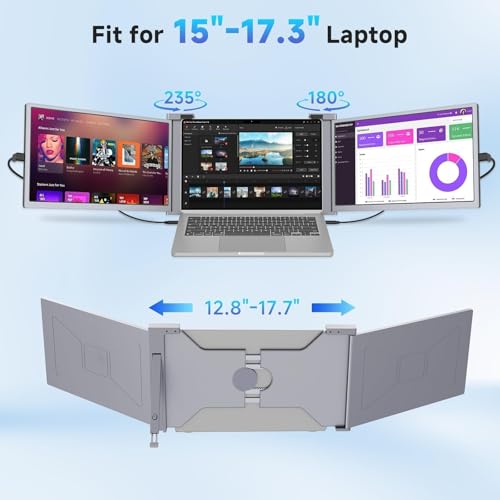 Laptop Screen Extender, 15" Triple Monitor for 15-17.3" Laptops | Portable 1080P IPS FHD display, plug & play via HDMI/USB-A, compatible with Mac/Windows/Chrome/Android,gray - color: Grey